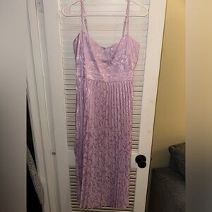 Regal Romance Lavender Floral Jacquard Pleated Satin Midi